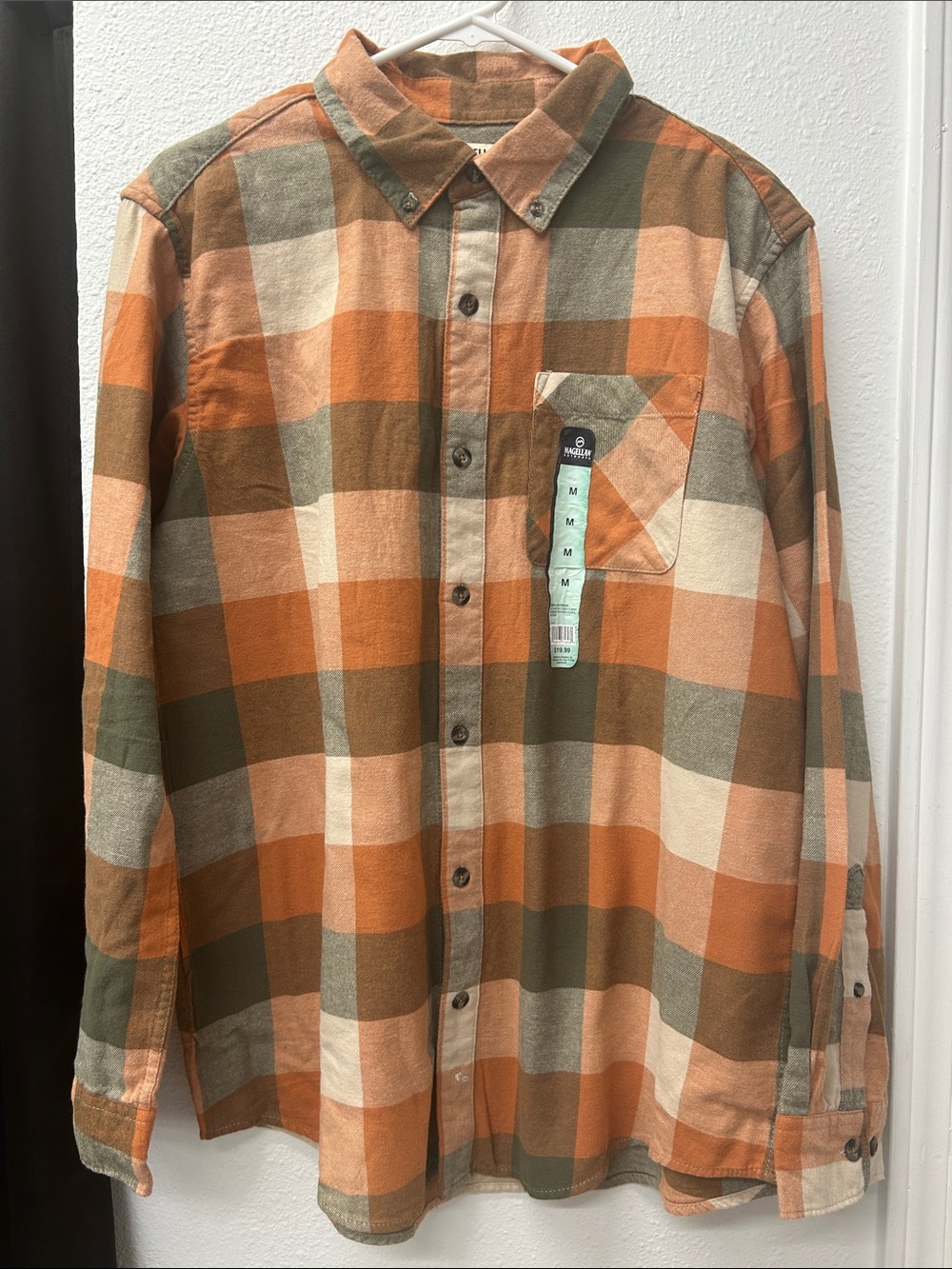 Magellan Outdoors Orange, Olive & Cream Plaid Button-Down Shirt